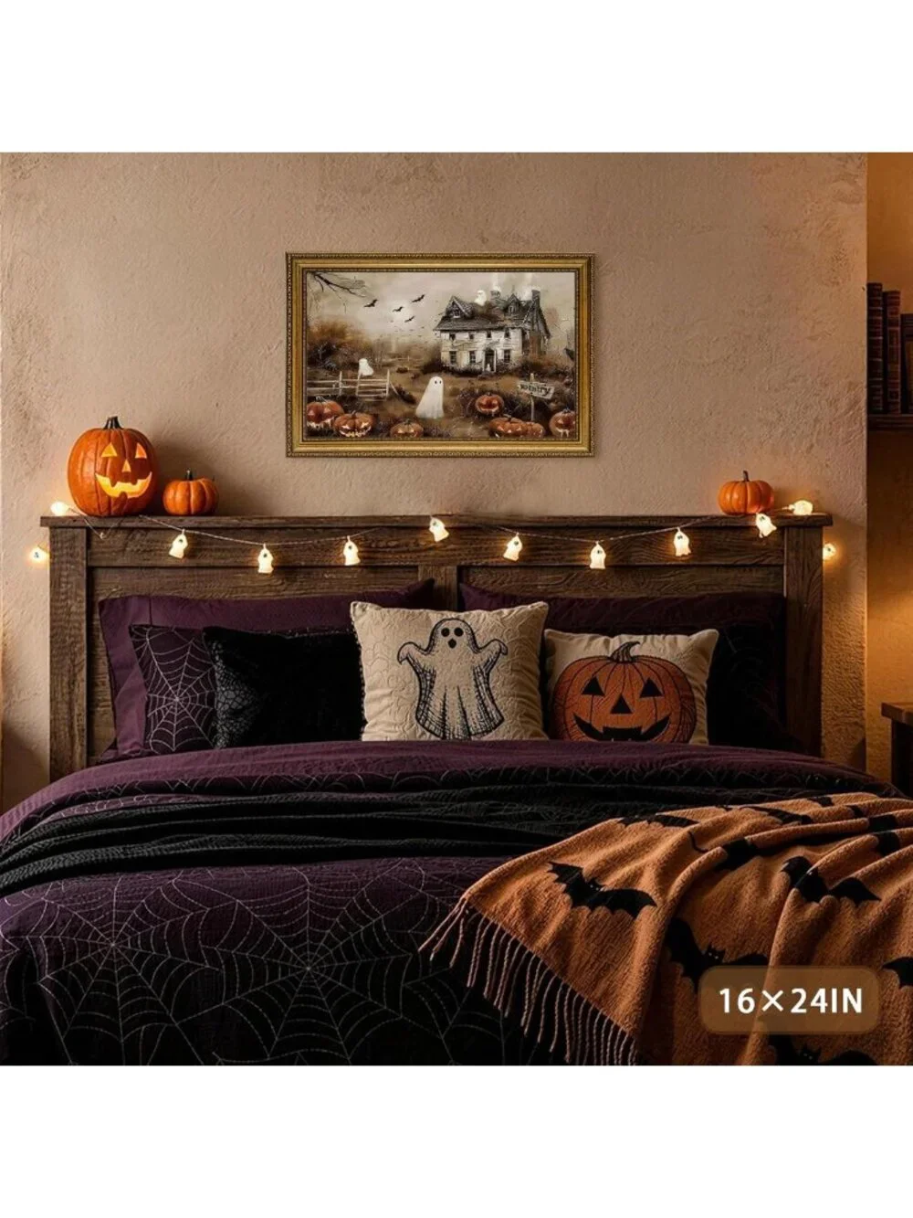 Haunted House Ghost Wall Art Canvas Print - Spooky Halloween Decor 16x24